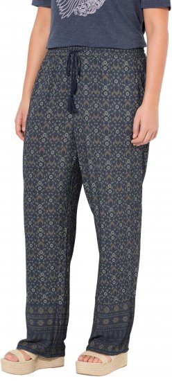 Ulla Popken Geometric Print Elastic Waist Pants Navy - Blugi & Pantaloni pentru Femei Mărimi Mari – Plus Size - 