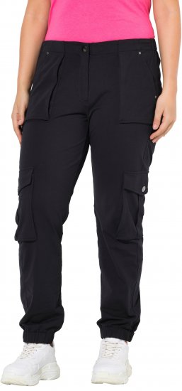 Ulla Popken Elastic Hem Stretch Fit Cargo Pants Black - Blugi & Pantaloni pentru Femei Mărimi Mari – Plus Size - 