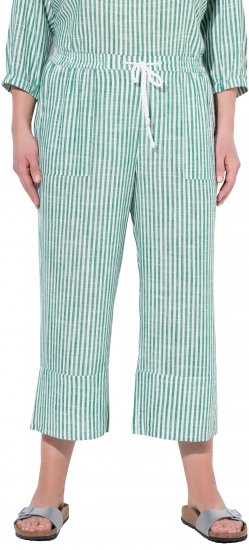 Ulla Popken Coastal Stripe Linen Blend Elastic Waist Culottes Green - Blugi & Pantaloni pentru Femei Mărimi Mari – Plus Size - 