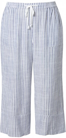 Ulla Popken Coastal Stripe Linen Blend Elastic Waist Culottes Blue - Blugi & Pantaloni pentru Femei Mărimi Mari – Plus Size - 