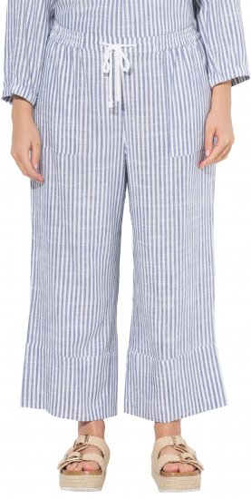 Ulla Popken Coastal Stripe Linen Blend Elastic Waist Culottes Blue - Blugi & Pantaloni pentru Femei Mărimi Mari – Plus Size - 