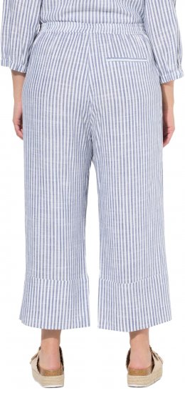 Ulla Popken Coastal Stripe Linen Blend Elastic Waist Culottes Blue - Blugi & Pantaloni pentru Femei Mărimi Mari – Plus Size - 
