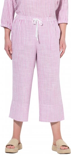 Ulla Popken Coastal Stripe Linen Blend Elastic Waist Culottes Purple - Blugi & Pantaloni pentru Femei Mărimi Mari – Plus Size - 