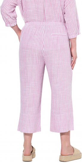 Ulla Popken Coastal Stripe Linen Blend Elastic Waist Culottes Purple - Blugi & Pantaloni pentru Femei Mărimi Mari – Plus Size - 