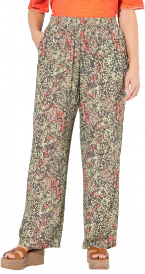 Ulla Popken Crocodile Print Elastic Waist Pants Olive Grey - Blugi & Pantaloni pentru Femei Mărimi Mari – Plus Size - 