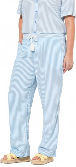 Ulla Popken Seersucker Elastic Waist Pants Blue - Blugi & Pantaloni pentru Femei Mărimi Mari – Plus Size - 