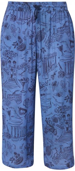 Ulla Popken Italy Print Elastic Waist Culottes Blue - Blugi & Pantaloni pentru Femei Mărimi Mari – Plus Size - 