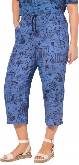 Ulla Popken Italy Print Elastic Waist Culottes Blue - Blugi & Pantaloni pentru Femei Mărimi Mari – Plus Size - 