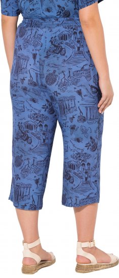 Ulla Popken Italy Print Elastic Waist Culottes Blue - Blugi & Pantaloni pentru Femei Mărimi Mari – Plus Size - 