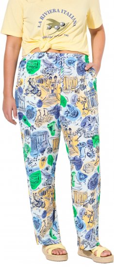 Ulla Popken Italy Print Elastic Waist Pants White - Blugi & Pantaloni pentru Femei Mărimi Mari – Plus Size - 