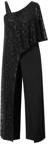 Ulla Popken Asymmetric Lace Panel Jumpsuit Black - Blugi & Pantaloni pentru Femei Mărimi Mari – Plus Size - 