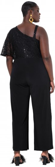 Ulla Popken Asymmetric Lace Panel Jumpsuit Black - Blugi & Pantaloni pentru Femei Mărimi Mari – Plus Size - 