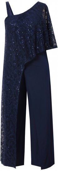 Ulla Popken Asymmetric Lace Panel Jumpsuit Navy - Blugi & Pantaloni pentru Femei Mărimi Mari – Plus Size - 