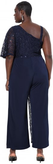 Ulla Popken Asymmetric Lace Panel Jumpsuit Navy - Blugi & Pantaloni pentru Femei Mărimi Mari – Plus Size - 