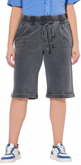 Ulla Popken Indigo Dyed Elastic Waist Jersey Shorts Black - Blugi & Pantaloni pentru Femei Mărimi Mari – Plus Size - 