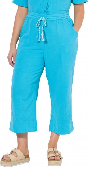 Ulla Popken Muslin Elastic Waist Culottes Blue - Blugi & Pantaloni pentru Femei Mărimi Mari – Plus Size - 