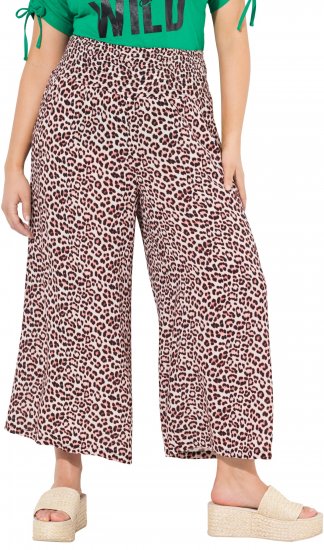 Ulla Popken Rose Wide Leg Elastic Waist Leopard Pattern Culottes White - Blugi & Pantaloni pentru Femei Mărimi Mari – Plus Size - 