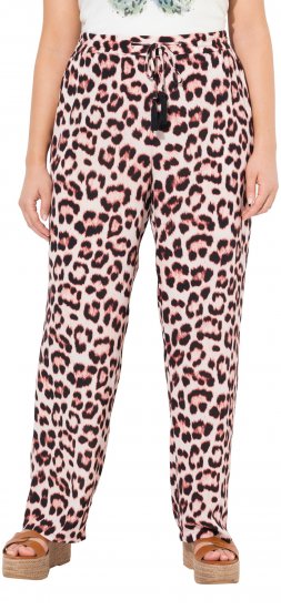 Ulla Popken Leopard Print Elastic Waist Pants White - Blugi & Pantaloni pentru Femei Mărimi Mari – Plus Size - 