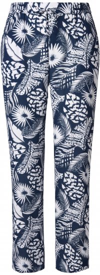 Ulla Popken Feather Print Elastic Waist Pants Blue - Blugi & Pantaloni pentru Femei Mărimi Mari – Plus Size - 