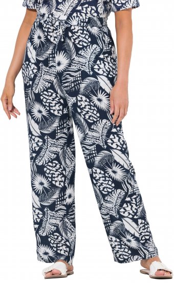 Ulla Popken Feather Print Elastic Waist Pants Blue - Blugi & Pantaloni pentru Femei Mărimi Mari – Plus Size - 