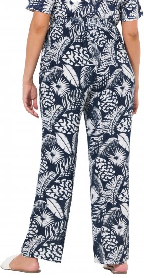 Ulla Popken Feather Print Elastic Waist Pants Blue - Blugi & Pantaloni pentru Femei Mărimi Mari – Plus Size - 