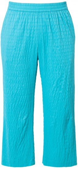 Ulla Popken Textured Elastic Waist Cropped Pants Deep Aqua - Blugi & Pantaloni pentru Femei Mărimi Mari – Plus Size - 