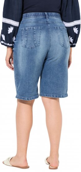 Ulla Popken Denim Wide Leg Elastic Waist Bermuda Shorts Blue Denim - Blugi & Pantaloni pentru Femei Mărimi Mari – Plus Size - 