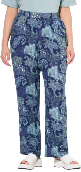 Ulla Popken Patchwork Paisley Elastic Waist Pants Blue - Blugi & Pantaloni pentru Femei Mărimi Mari – Plus Size - 