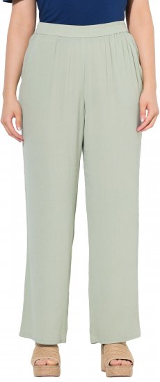 Ulla Popken Elastic Waist Crepe Pants Light Moss Green - Blugi & Pantaloni pentru Femei Mărimi Mari – Plus Size - 