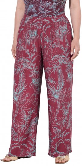Ulla Popken Wide Leg Elastic Waist Jungle Print Palazzo Pants Brown - Blugi & Pantaloni pentru Femei Mărimi Mari – Plus Size - 
