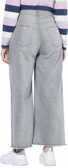 Ulla Popken Embroidered Wide Leg Fringed Hem Jeans Grey - Blugi & Pantaloni pentru Femei Mărimi Mari – Plus Size - 