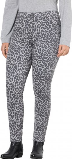 Ulla Popken Slim Leg Leopard Print Stretch Fit Jeans Bright Grey - Blugi & Pantaloni pentru Femei Mărimi Mari – Plus Size - 