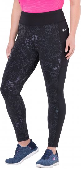 Ulla Popken Quick Drying Flower Print Leggings Black - Blugi & Pantaloni pentru Femei Mărimi Mari – Plus Size - 