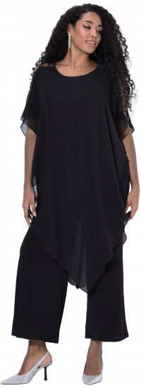 Ulla Popken Layered Chiffon Wrap Jumpsuit Grey - Blugi & Pantaloni pentru Femei Mărimi Mari – Plus Size - 