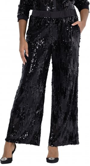 Ulla Popken Sequined Elastic Waist Pants Black - Blugi & Pantaloni pentru Femei Mărimi Mari – Plus Size - 