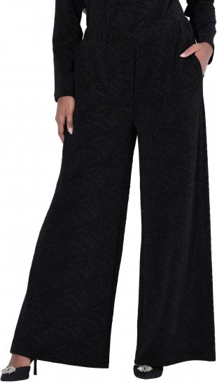 Ulla Popken Wide Leg Elastic Waist Glitter Pants Black - Blugi & Pantaloni pentru Femei Mărimi Mari – Plus Size - 