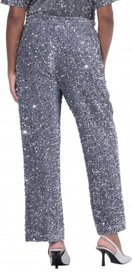 Ulla Popken Sequined Velvet Comfort Waist Pants Grey - Blugi & Pantaloni pentru Femei Mărimi Mari – Plus Size - 