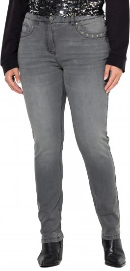 Ulla Popken Rivet Studded Stretch Fit Jeans Grey Denim - Blugi & Pantaloni pentru Femei Mărimi Mari – Plus Size - 