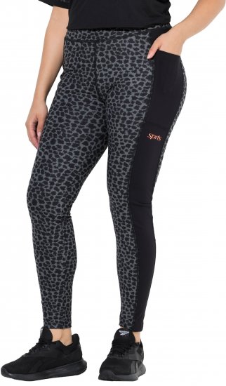 Ulla Popken Quick Drying Leopard Print Sport Leggings Black - Blugi & Pantaloni pentru Femei Mărimi Mari – Plus Size - 