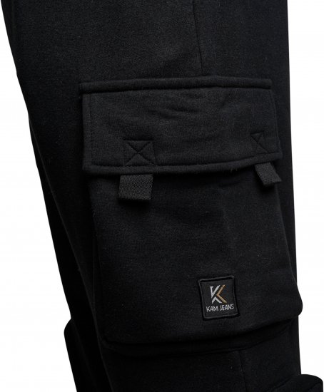 Kam Jeans 244 Raw Denim Cargo PKT Jog Pants Black - Blugi & pantaloni - Blugi & Pantaloni Bărbați Mărimi Mari