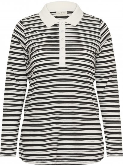 Kaffe Curve Miana Long Sleeve Polo Chalk with Black Stripe - Tricouri polo - 