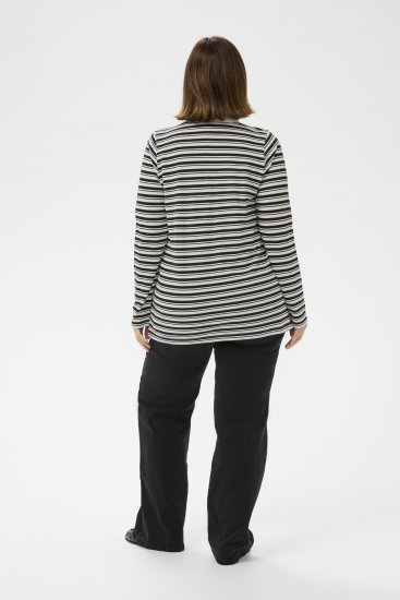 Kaffe Curve Miana Long Sleeve Polo Chalk with Black Stripe - Tricouri polo - 