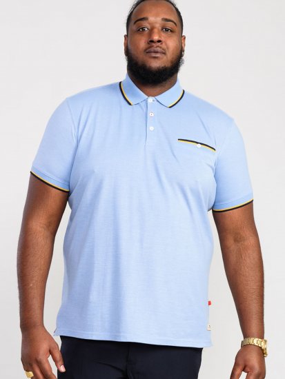 D555 Talbot Pique with Jacquard Collar Polo Shirt Blue - Tricouri polo - Tricouri Polo Bărbați Mărimi Mari