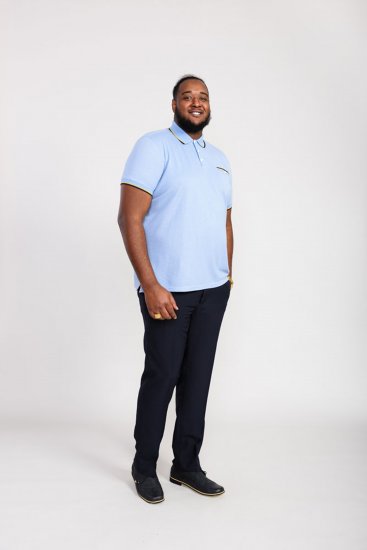 D555 Talbot Pique with Jacquard Collar Polo Shirt Blue - Tricouri polo - Tricouri Polo Bărbați Mărimi Mari