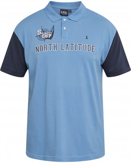 North Latitude 61131 Tricou Polo Pique cu Mâneci Contrast și Broderie Albastru - Tricouri polo - Tricouri Polo Bărbați Mărimi Mari