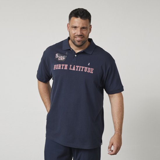 North Latitude 61131 Tricou Polo Pique cu Mâneci Contrast și Broderie Bleumarin - Tricouri polo - Tricouri Polo Bărbați Mărimi Mari