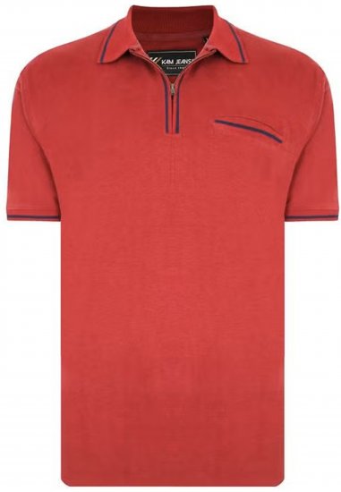 Kam Jeans 5449 Short Sleeve with Zipper Polo Shirt Red - Tricouri polo - Tricouri Polo Bărbați Mărimi Mari