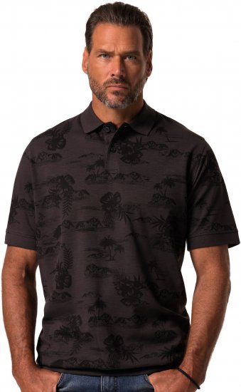 JP1880 Pique with All-over Print Polo Shirt TALL Black - TALL tricouri polo - Tricouri polo TALL pentru bărbați înalți