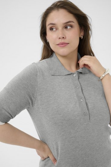 Kaffe Curve Lizzy Contrast Knitted Polo Grey Melange - Tricouri polo - 
