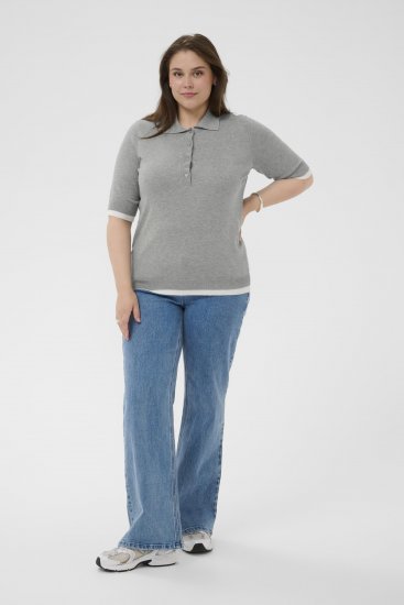 Kaffe Curve Lizzy Contrast Knitted Polo Grey Melange - Tricouri polo - 